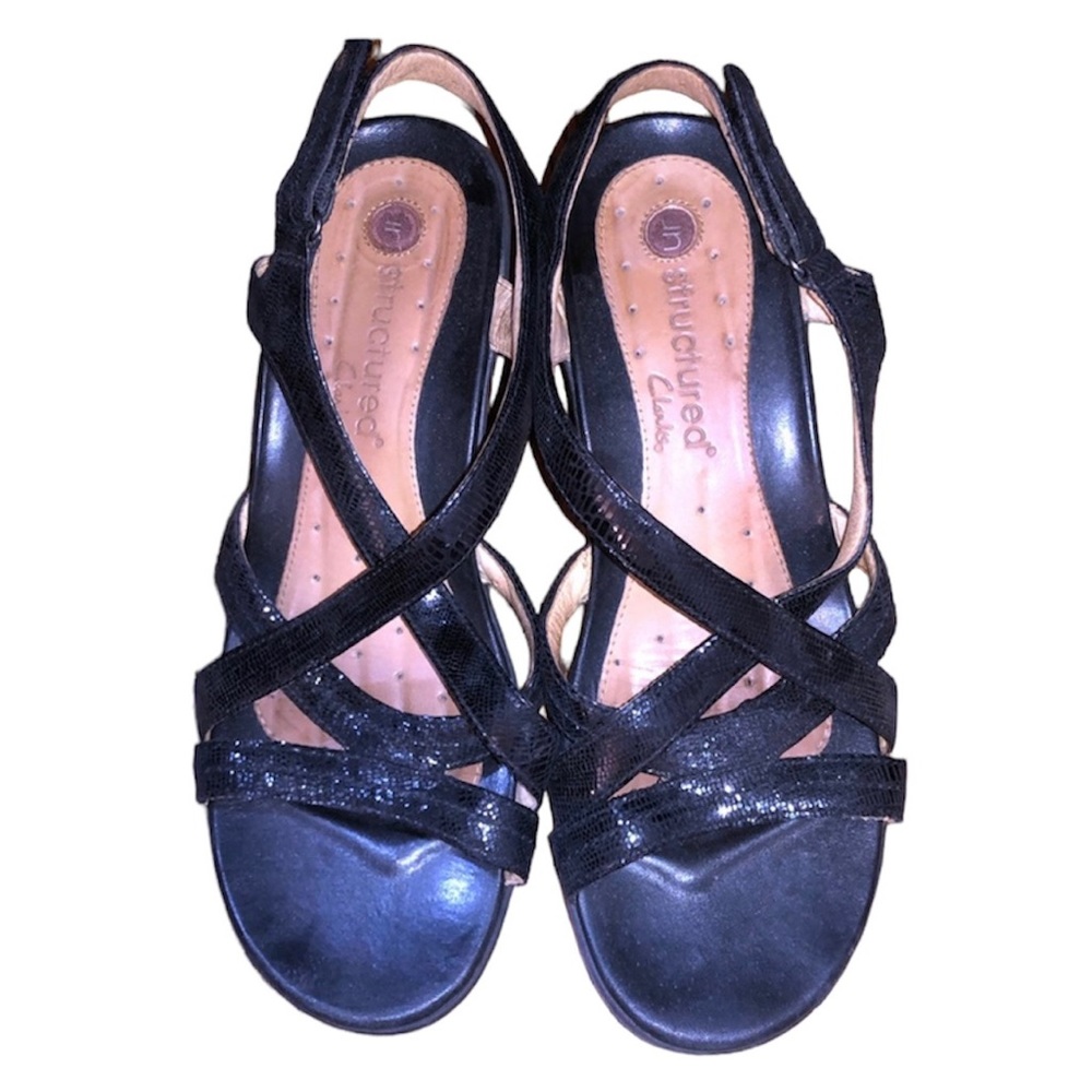 EUC CLARKS UNstructured Leather Dress Wedge Slingbacks - Picture 1 of 3